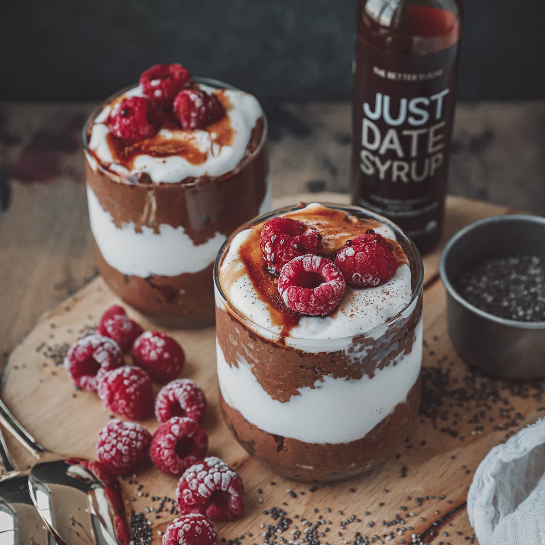 Chocolate Chia Seed Parfaits with Date Syrup