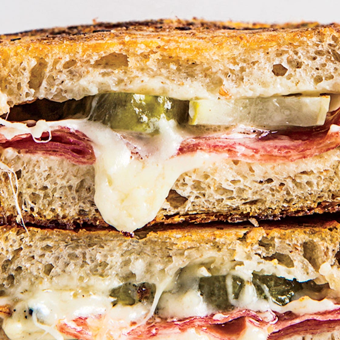 Salami and Pickle Grilled Cheese