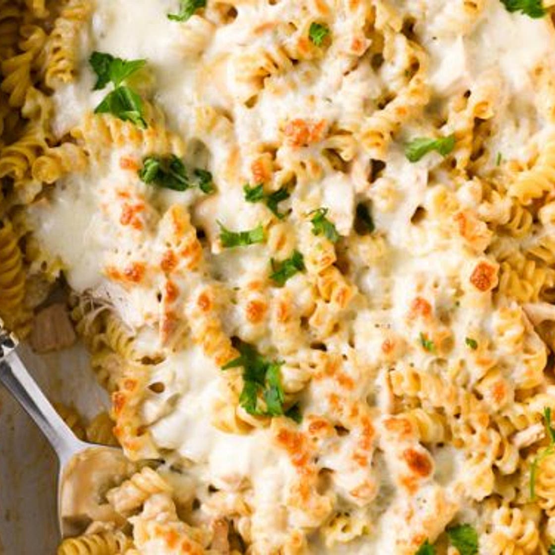 Dump and Bake Chicken Alfredo Casserole