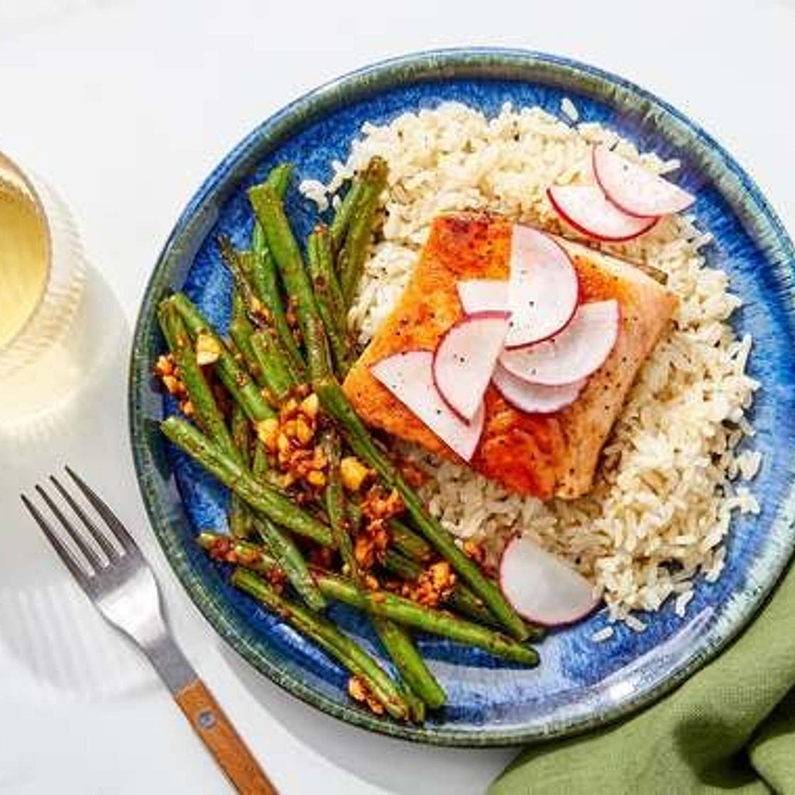 Honey Teriyaki Salmon with Brown Rice & Spicy Green Beans