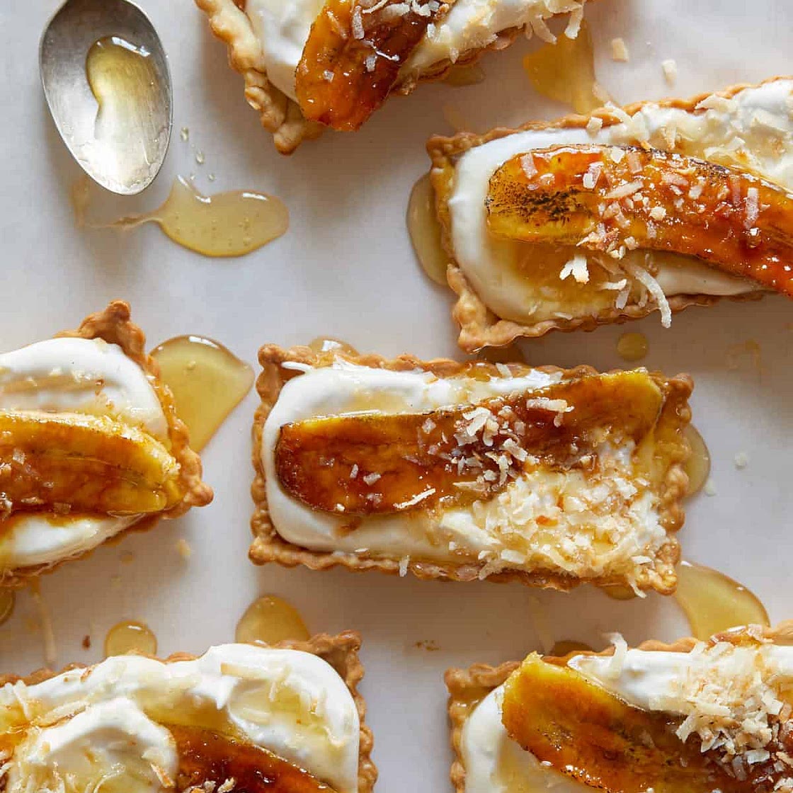 Banana, Coconut and Honey-Cream Tarts