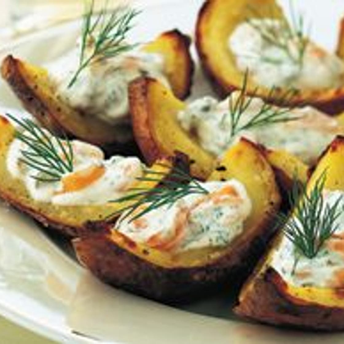 Baked Potato Skins with Smoked Salmon and Fresh Dill