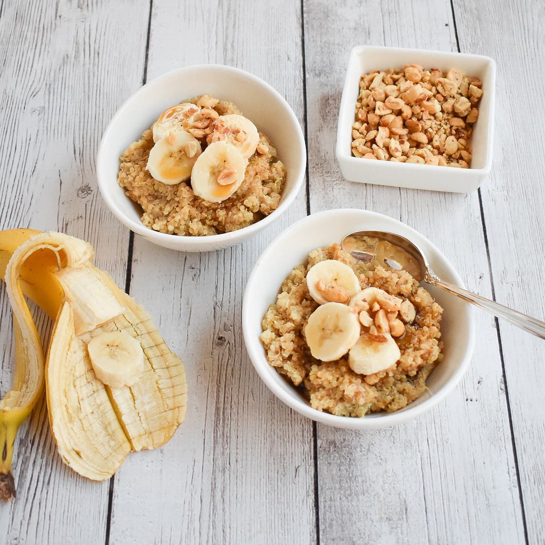 Low-FODMAP Peanut Butter and Banana Breakfast Quinoa; Gluten-free, Vegan