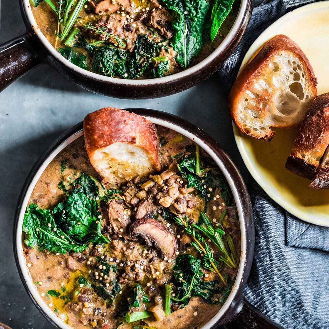Creamy Mushroom and Black Beluga Lentil Stew