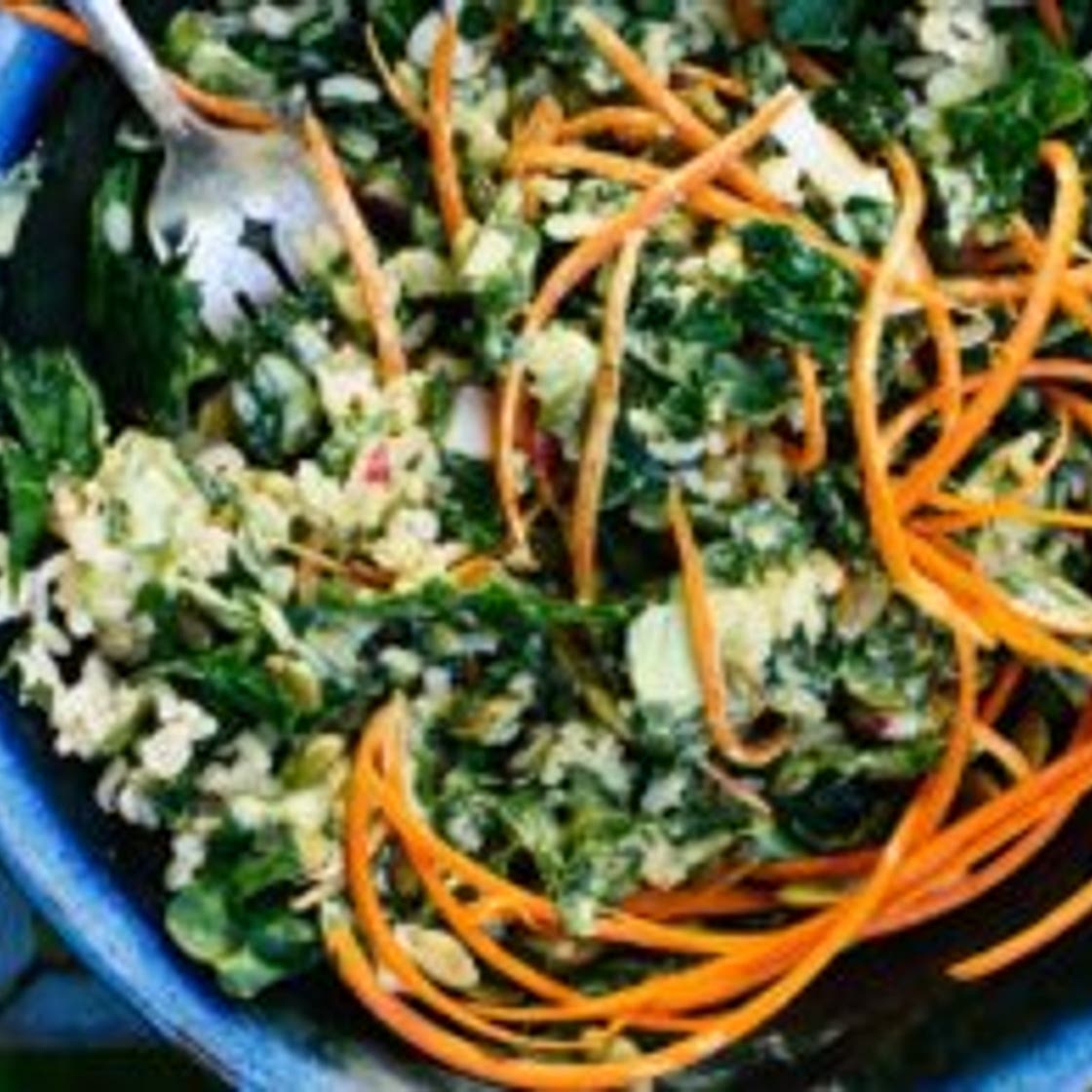 Anything-Goes Kale Salad with Green Tahini Dressing