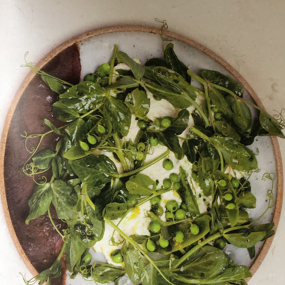 pea salad with date jam and lemon ricotta