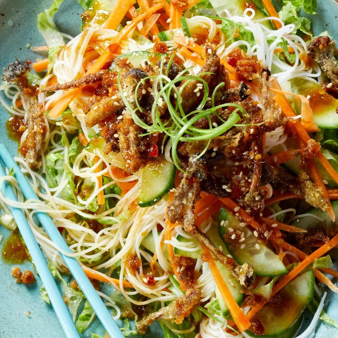 Crispy sweet chilli mushroom and noodle salad recipe