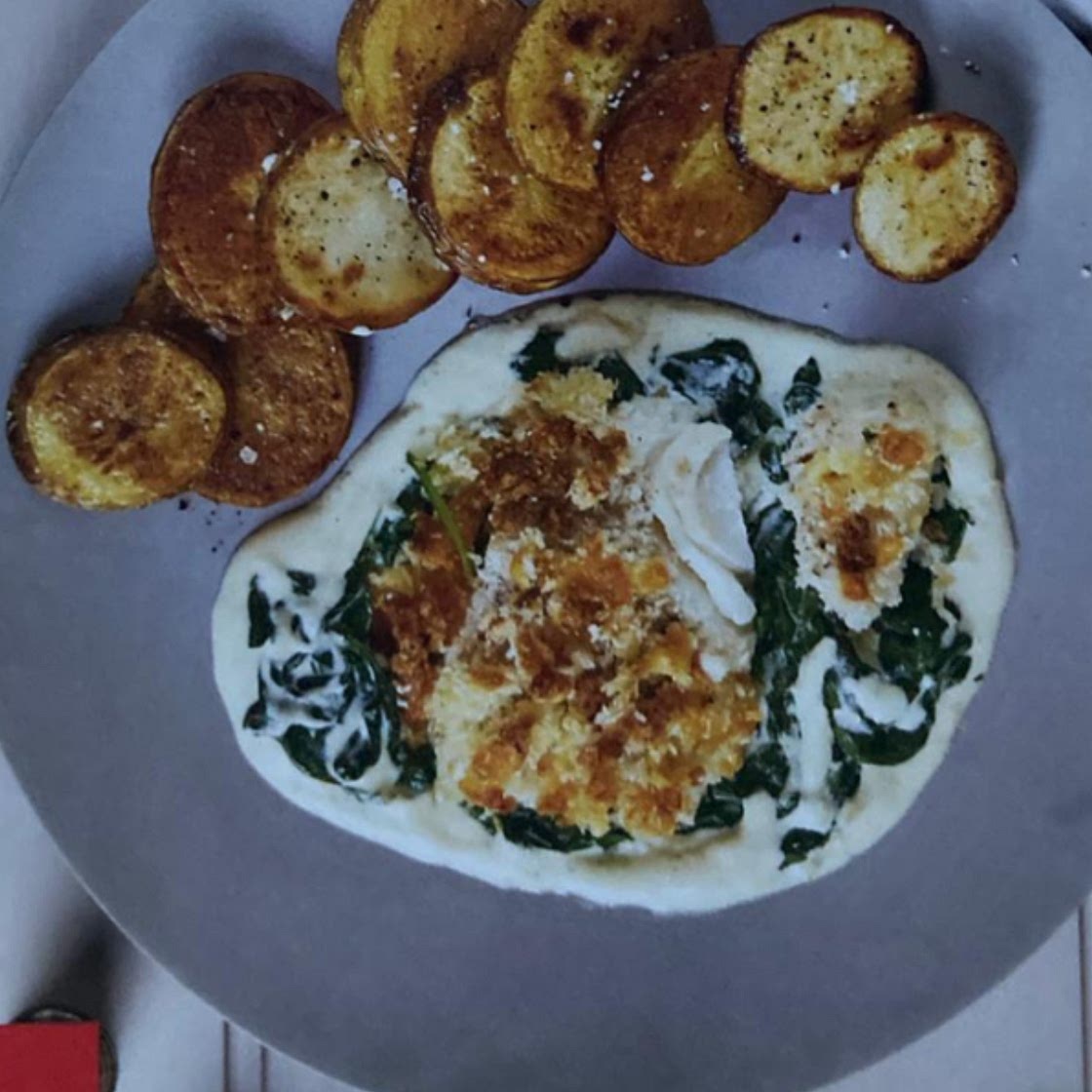 Cheesy Cod & Spinach Gratin With

Crispy Potatoes