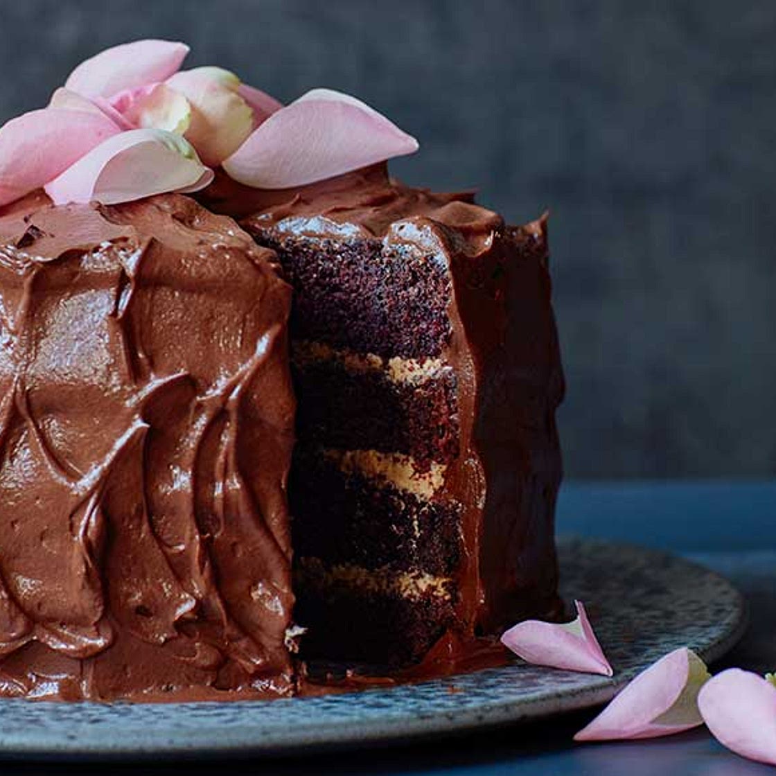 Arabian nights coffee chocolate cake with rose-scented ganache
