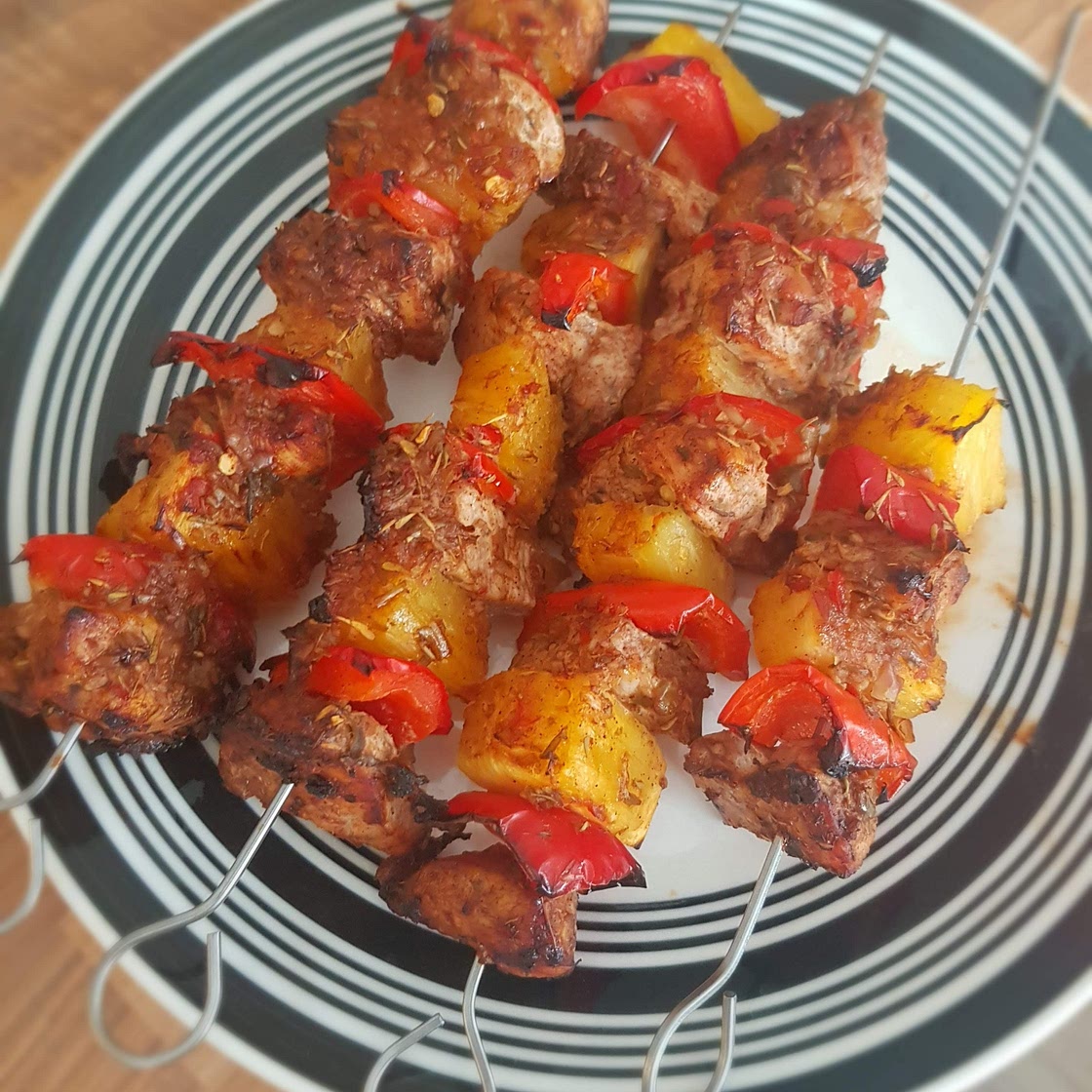 Jerk chicken and pineapple skewers
