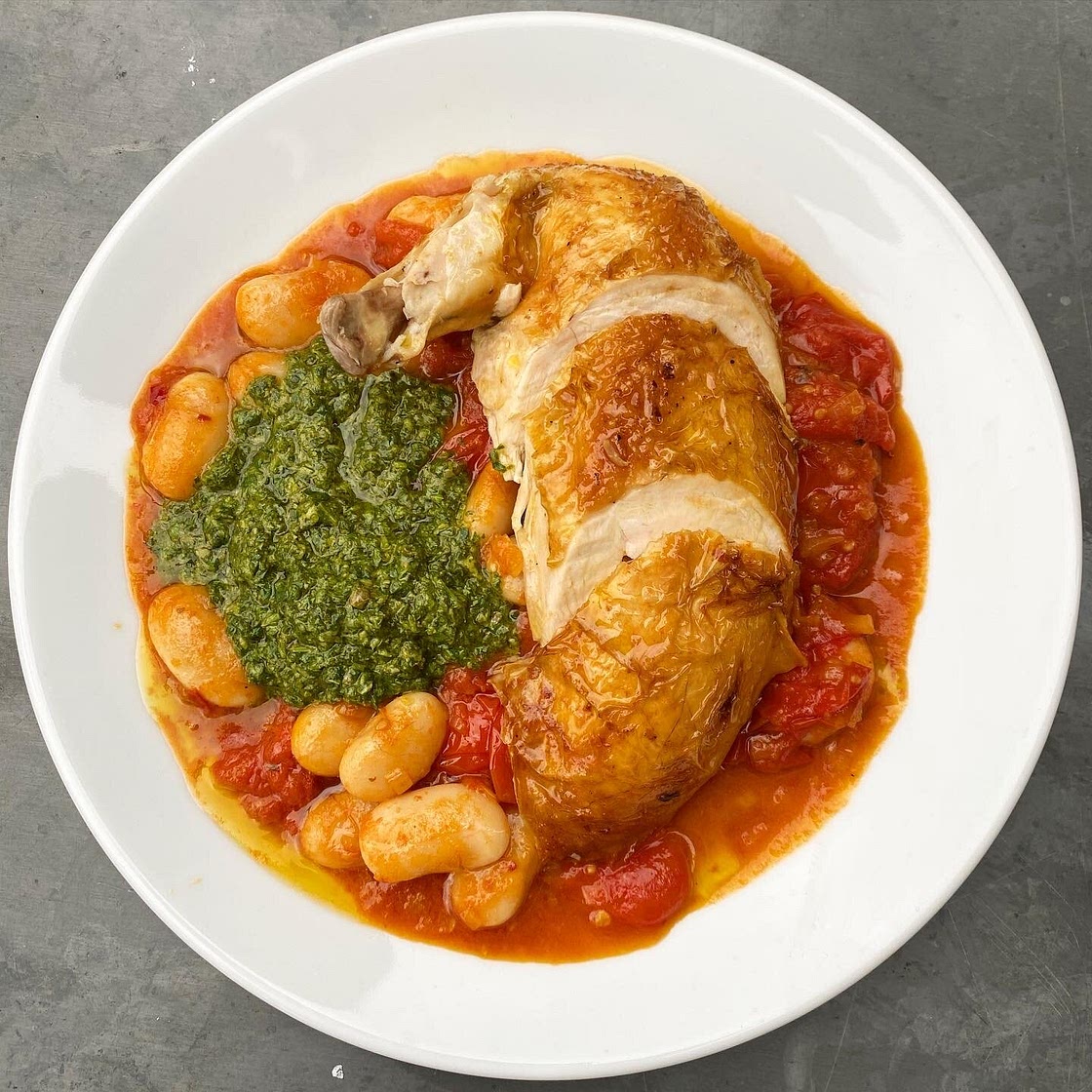 Roast chicken with butter beans and salsa verde — Thomas Straker