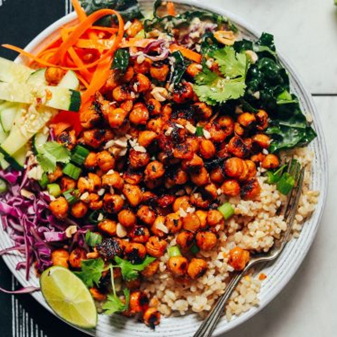 Crispy Miso Chickpea Bowls with Garlic Sesame Dressing