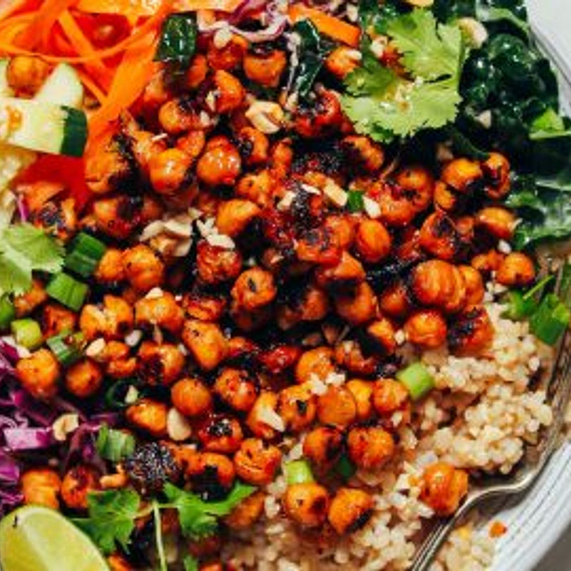 Crispy Miso Chickpea Bowls with Garlic Sesame Dressing