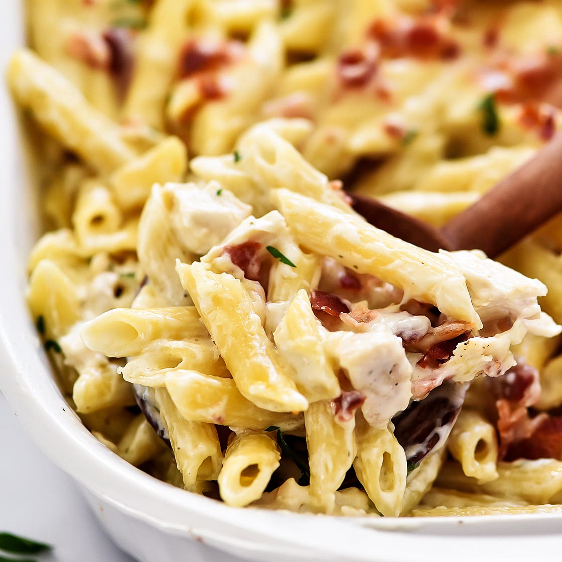 Chicken Bacon Ranch Baked Penne