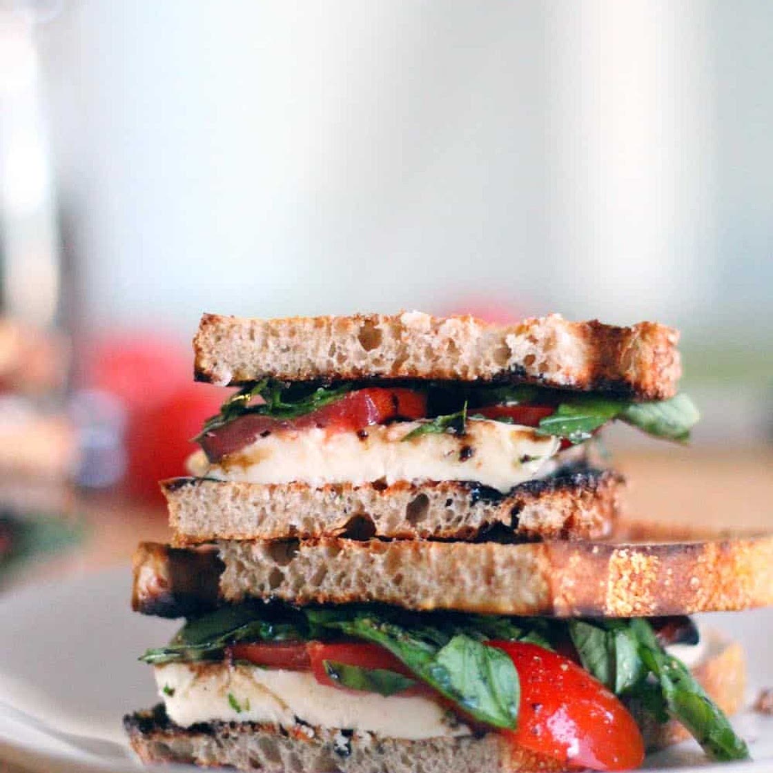 Fresh Mozzarella, Tomato, and Basil Sandwiches with Balsamic Glaze