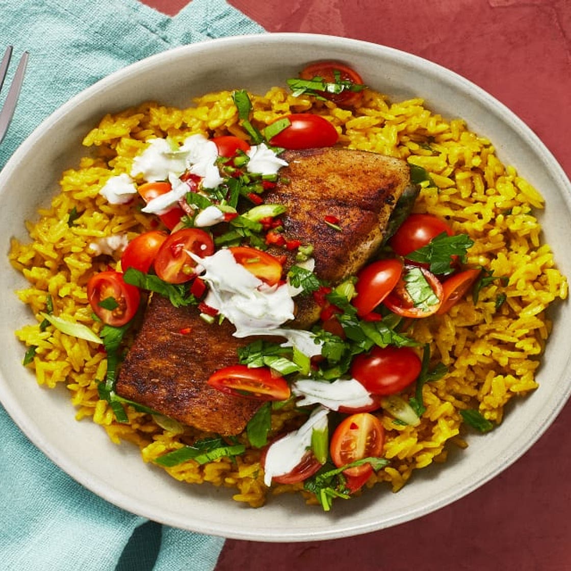 Baja Barramundi with Yellow Rice & Salsa Fresca