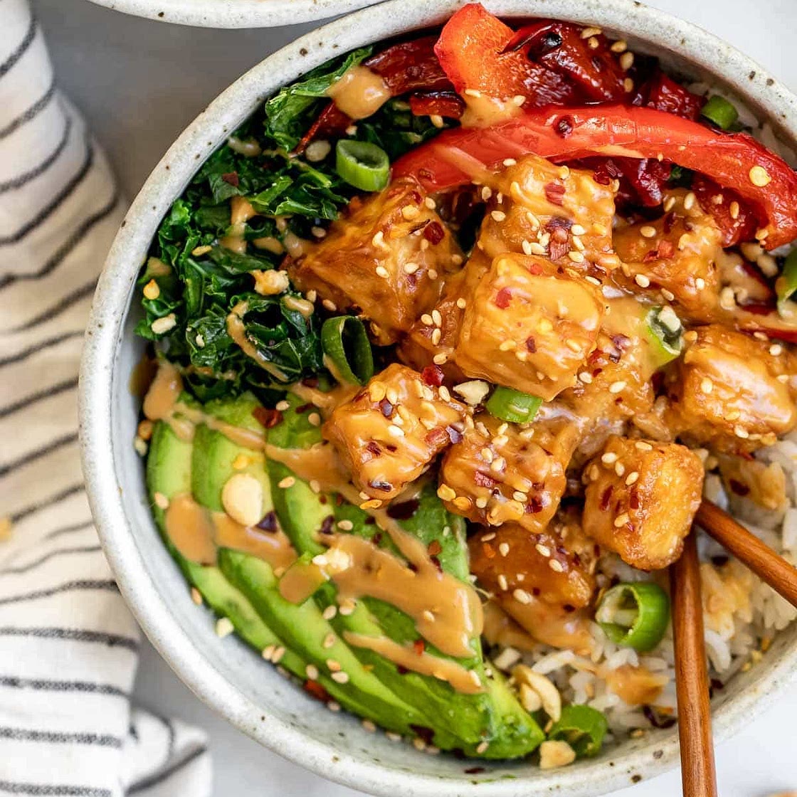 Crispy Baked Peanut Tofu Buddha Bowl