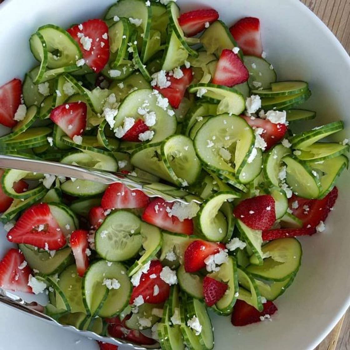 Cucumber & Strawberry Salad with Homemade Poppyseed Dressing