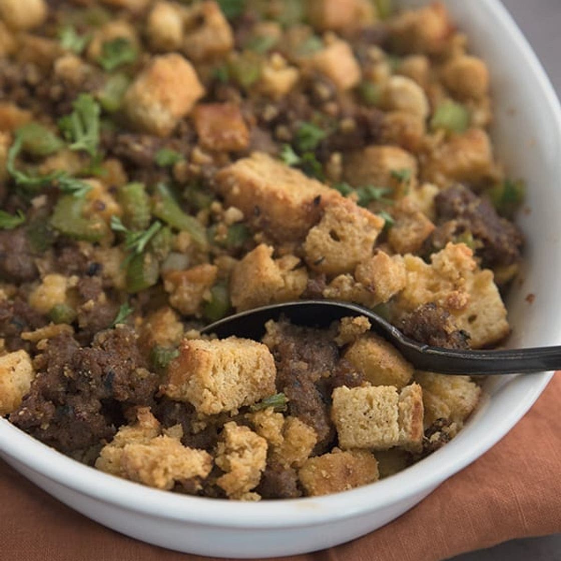 Keto Spicy Sausage and Cheddar Stuffing