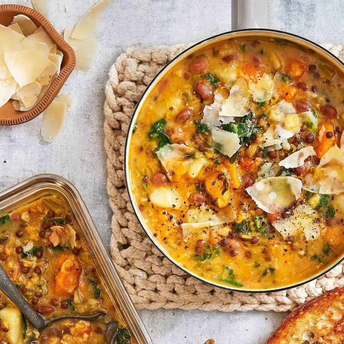 Hearty lentil, bacon and vegetable soup recipe
