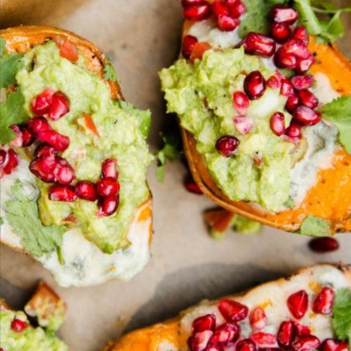 sweet potato with Avocado and pomegranate