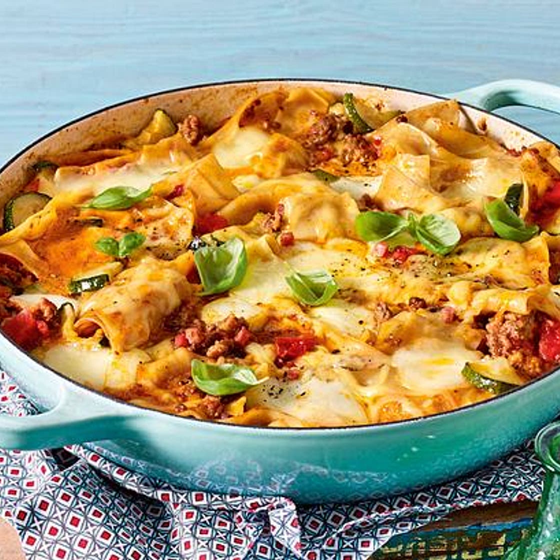 Pfannenlasagne mit dreierlei Käse und Zucchini