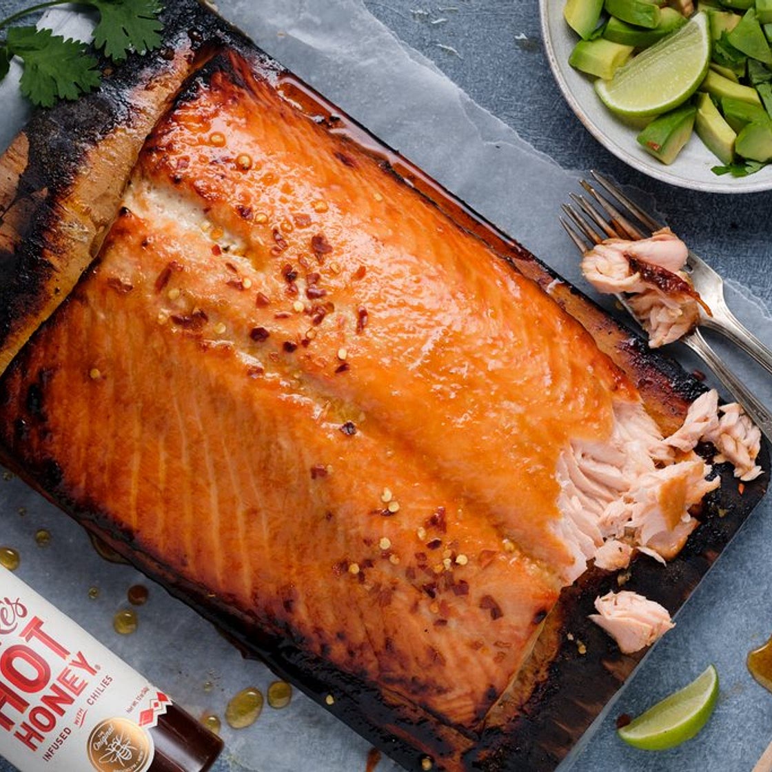 Hot Honey Cedar Plank Salmon