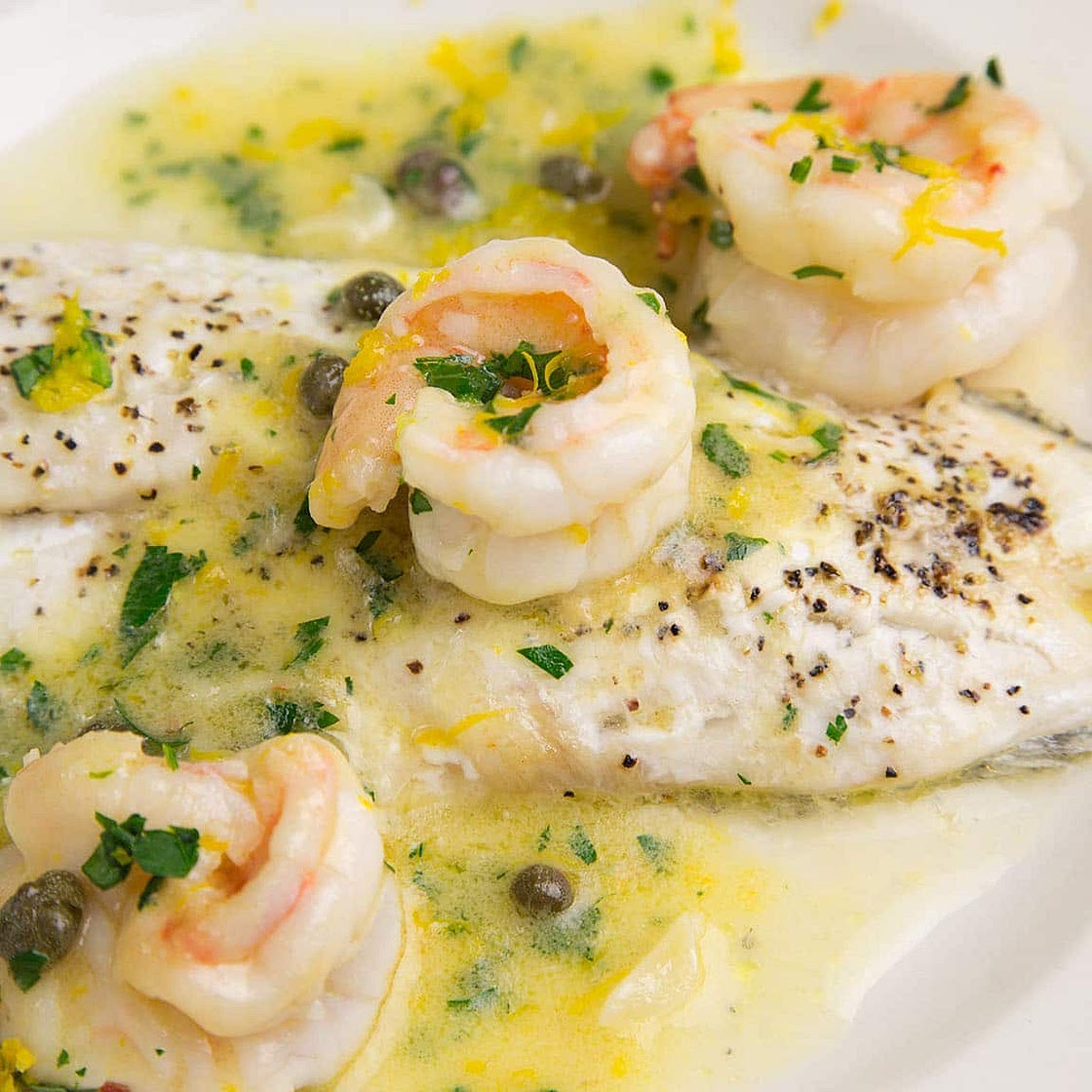 Black Sea Bass with Shrimp in a Lemon Scampi Sauce