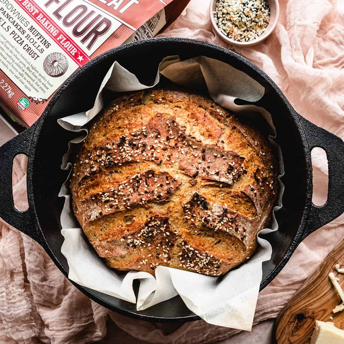Dutch Oven Bread with Cheddar and Everything Bagel Seasoning