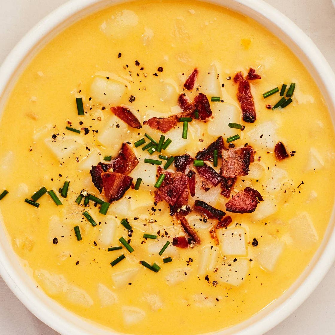 Cheddar potato soup with bacon