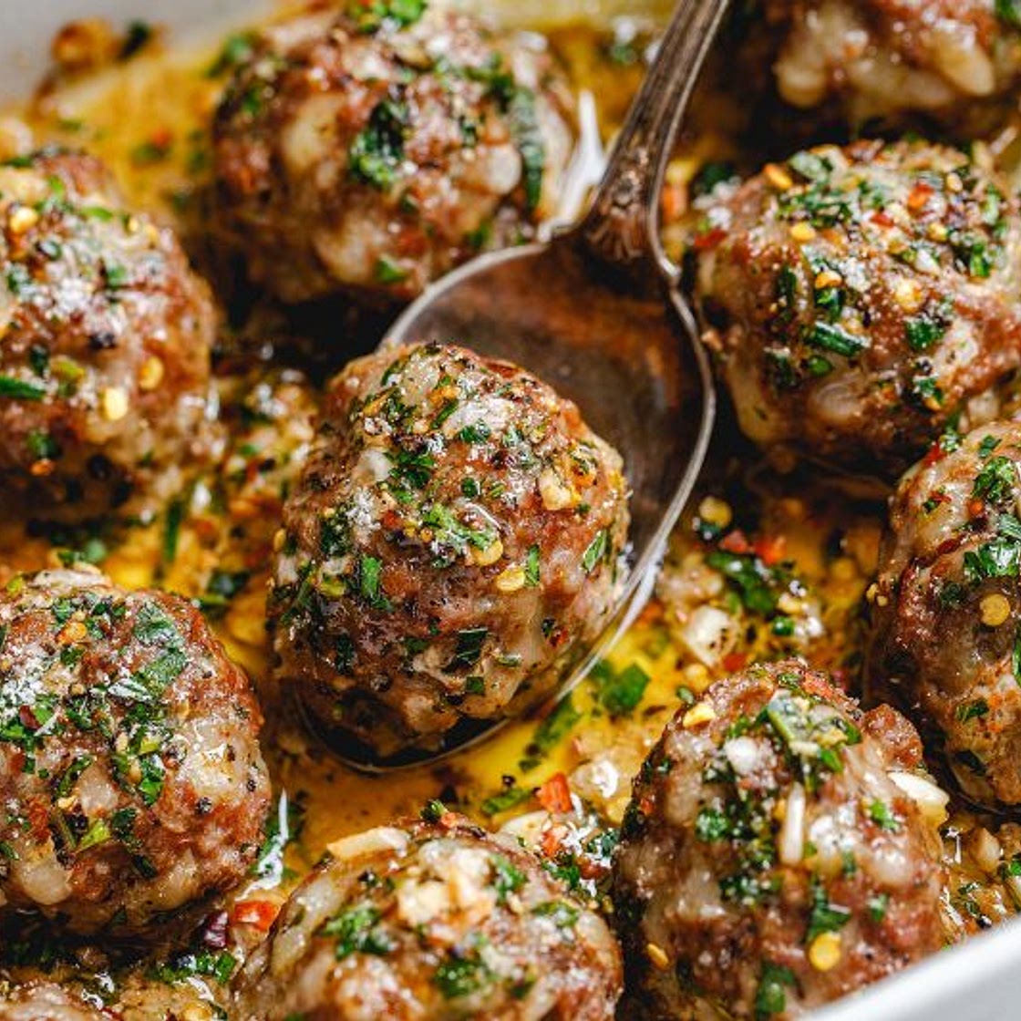 Baked Turkey Meatballs with Lemon Garlic Butter Sauce