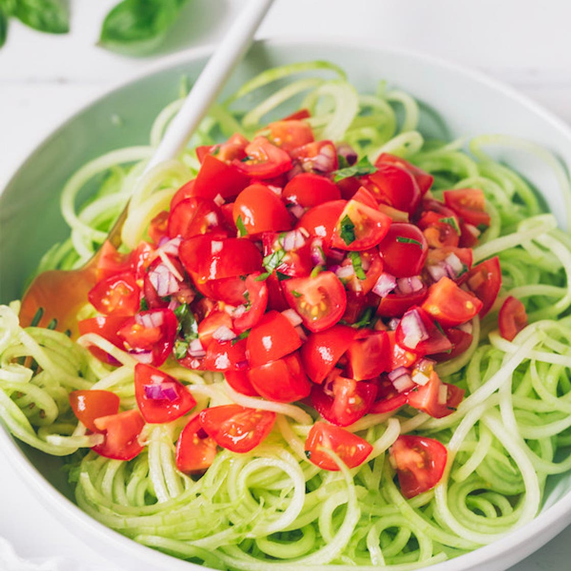 Cucumber Noodles with Bruschetta Topping