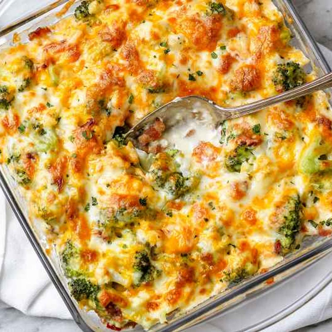 Loaded Cauliflower Broccoli Casserole with Bacon