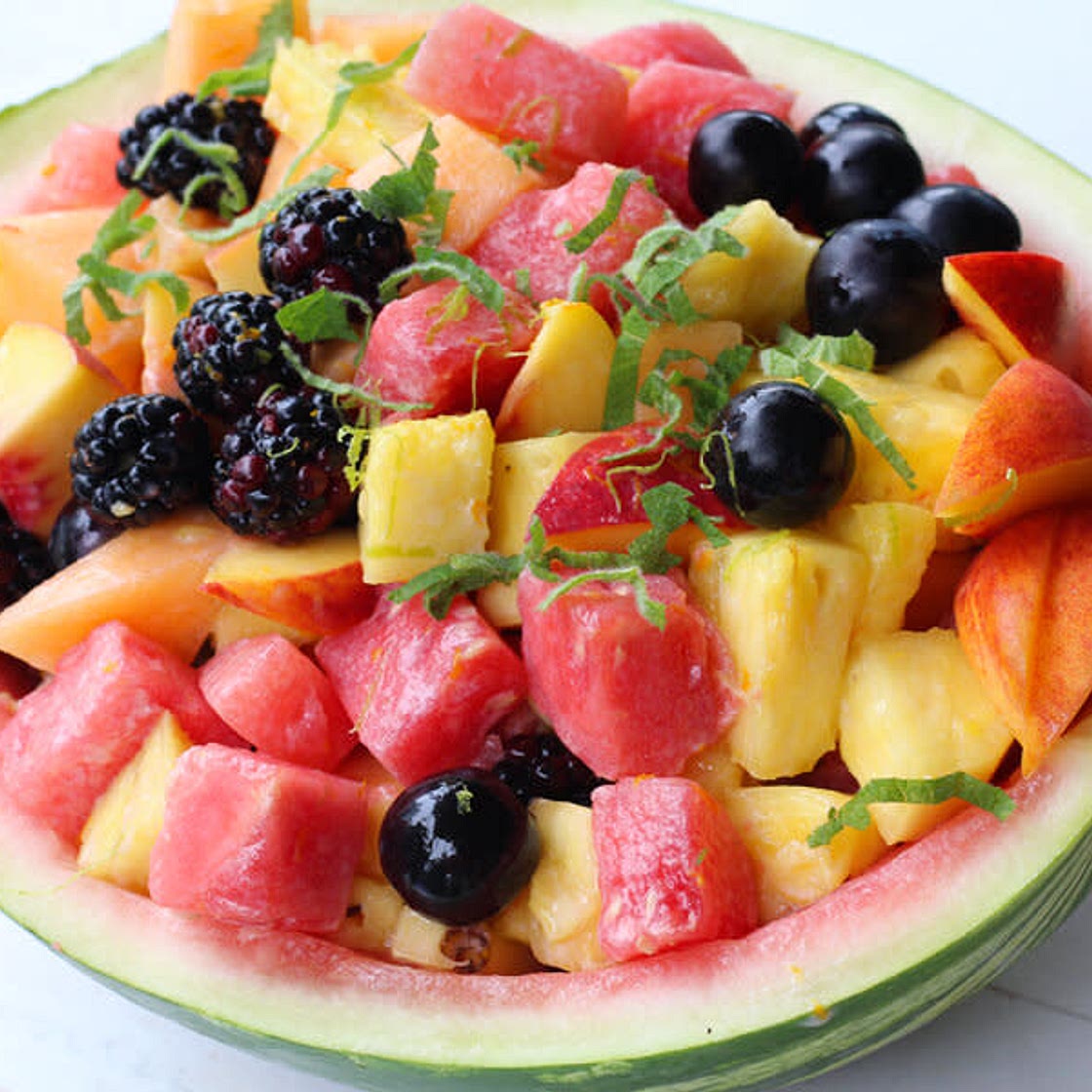 Tri-Color Fruit Salad with Minted Honey Yogurt