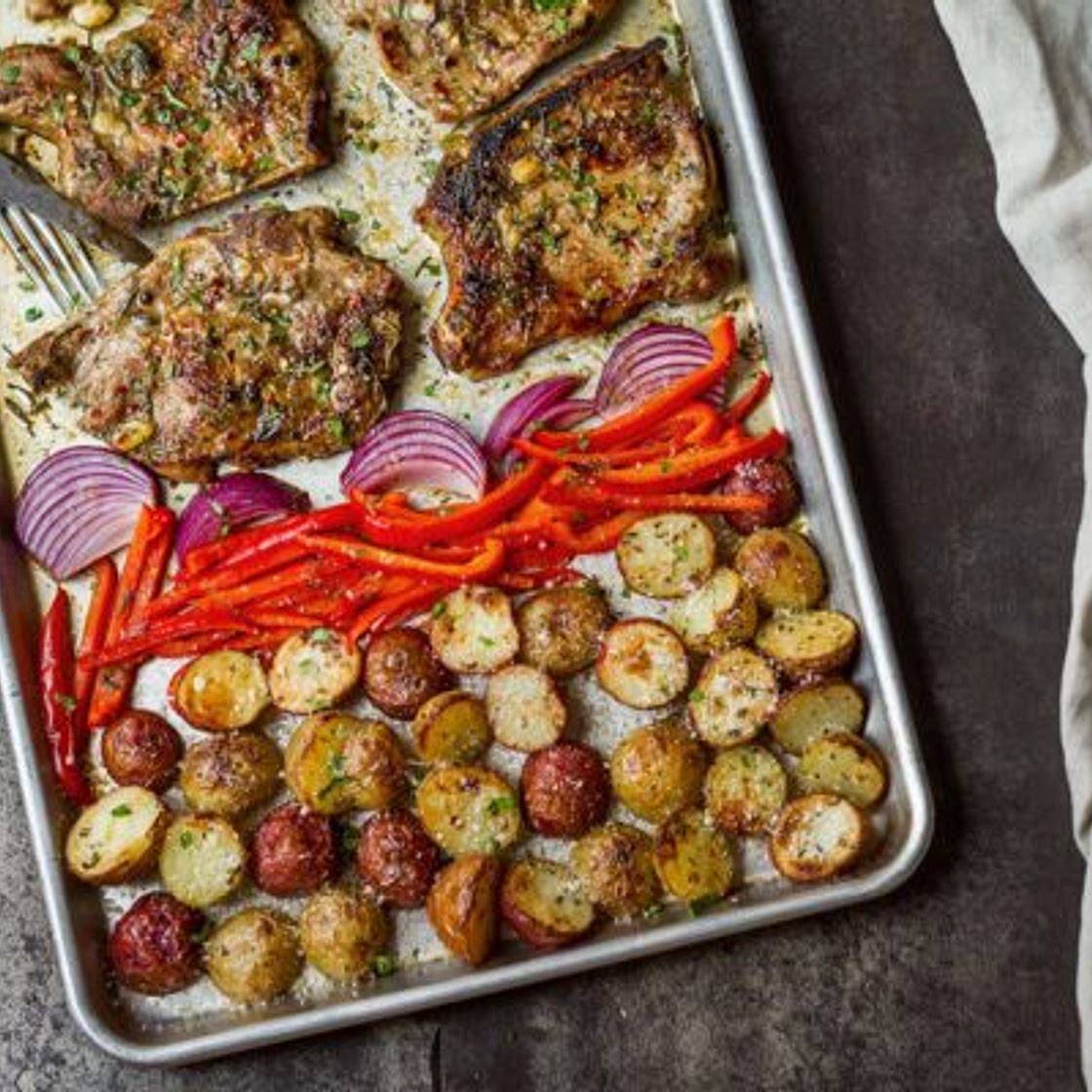 Baked Sheet Pan Pork Chops and Potatoes