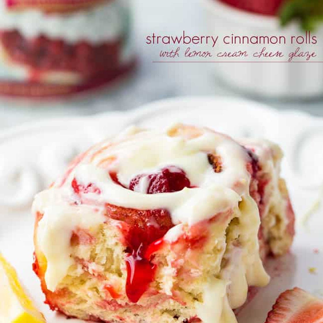 Strawberry Cinnamon Rolls with Lemon Cream Cheese Glaze