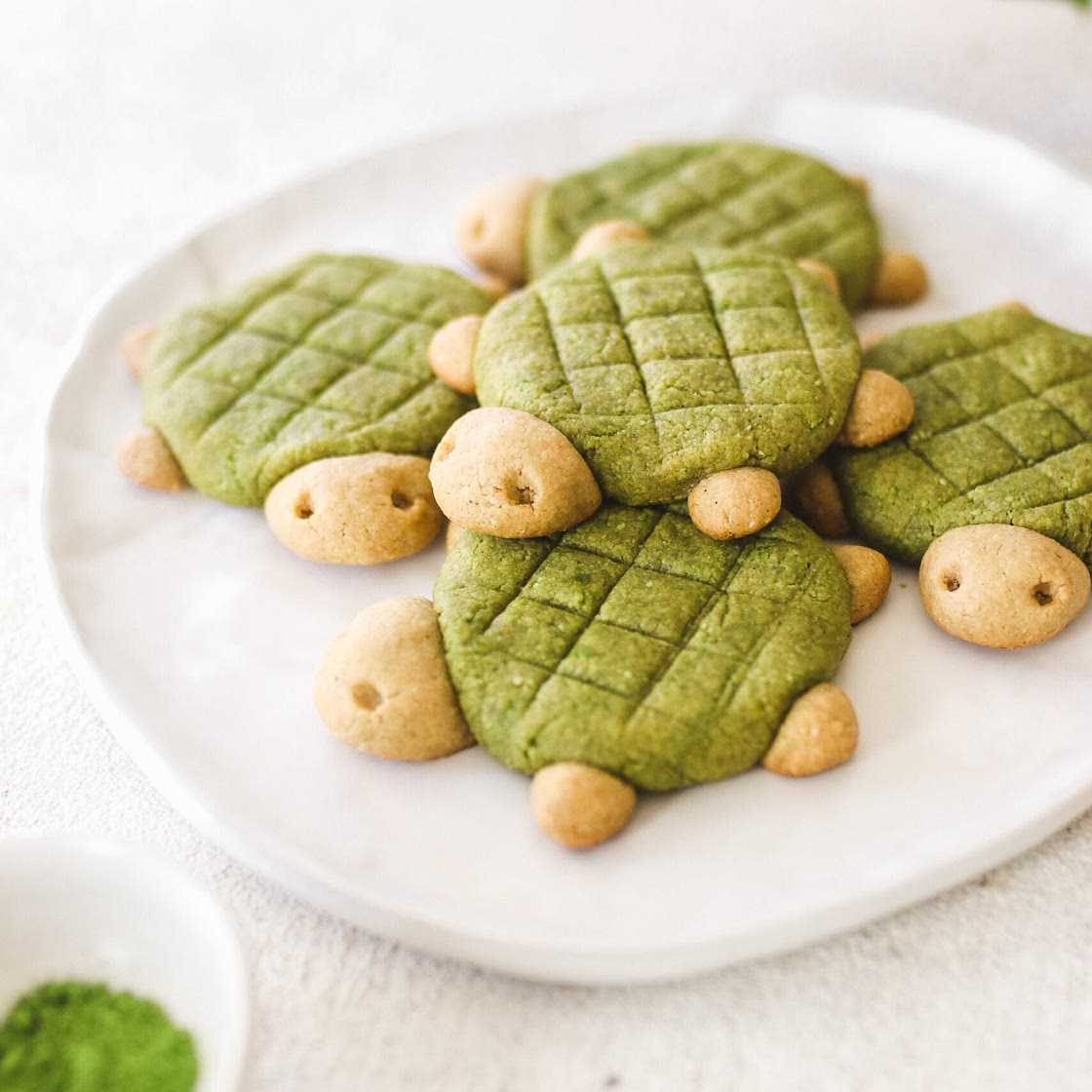 Turtle-Shaped Vegan Matcha Cookies (vegan, gluten free, wfpb)