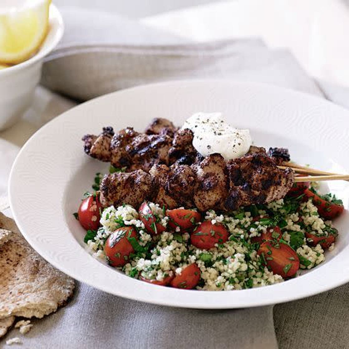 Sumac kebabs on couscous tabouli