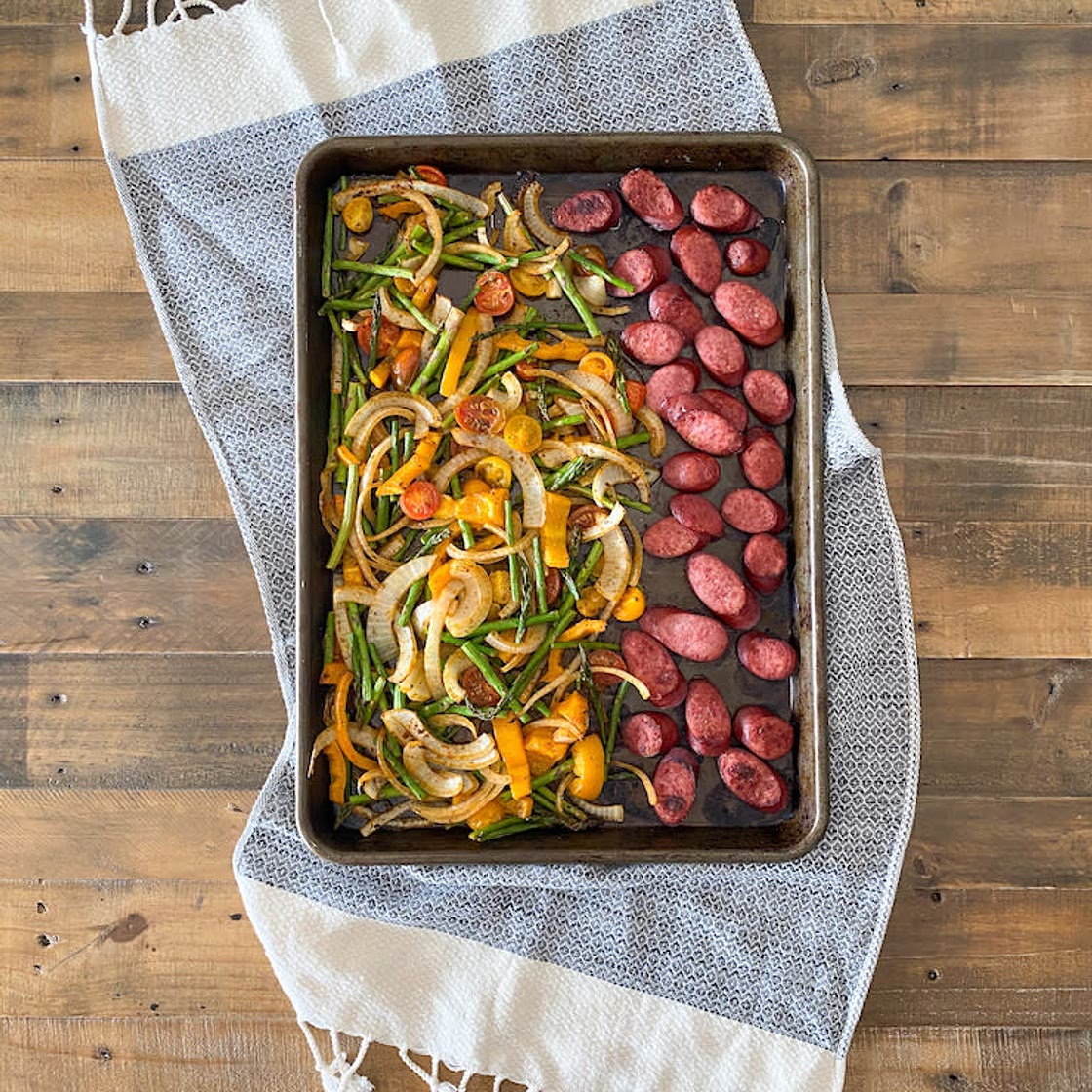 sheet pan polish sausage + vegetables