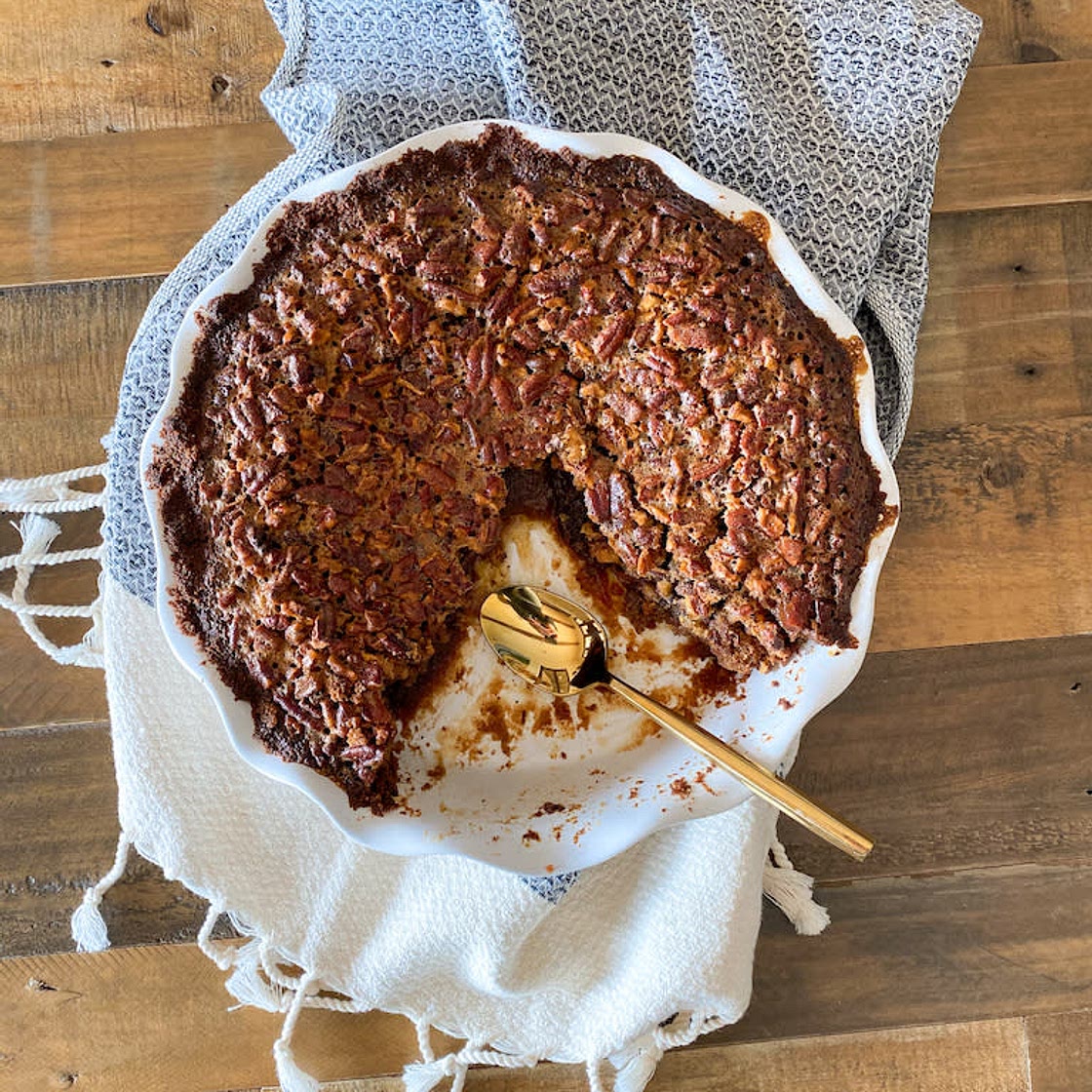 bourbon + chocolate pecan pie with pecan graham cracker crust