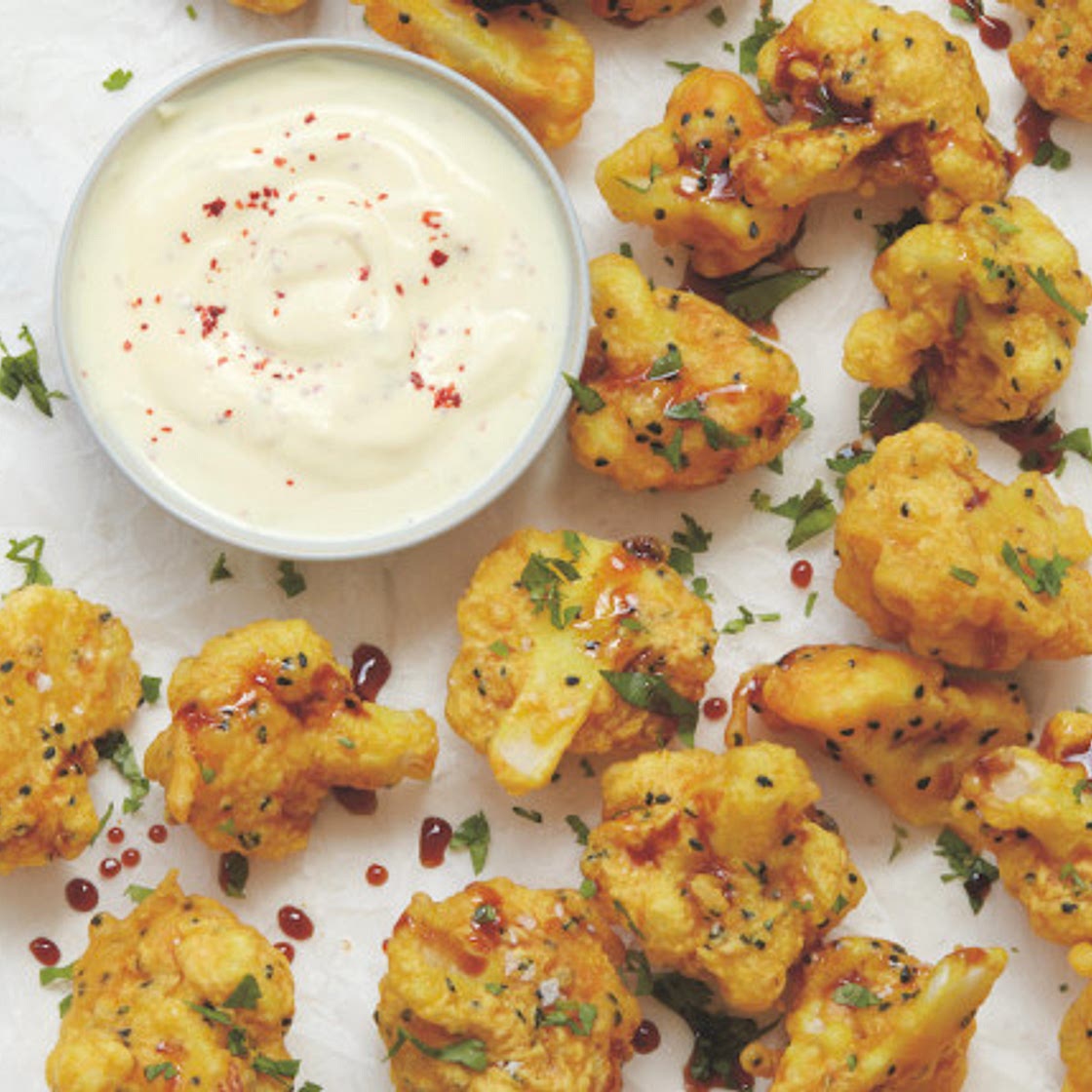 Turmeric Battered Cauliflower With Saffron Yogurt