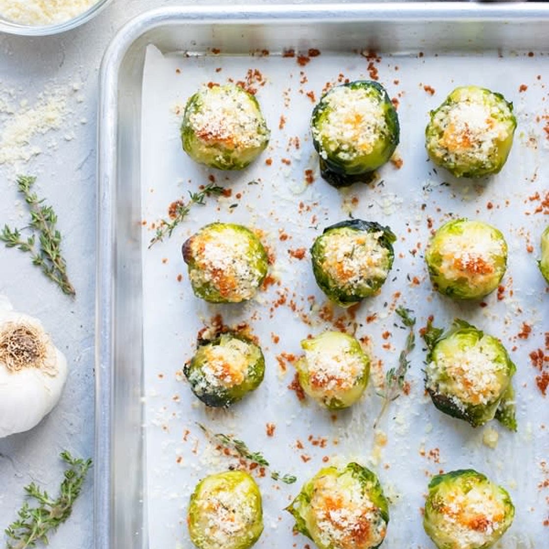 Garlic Parmesan Smashed Brussel Sprouts 