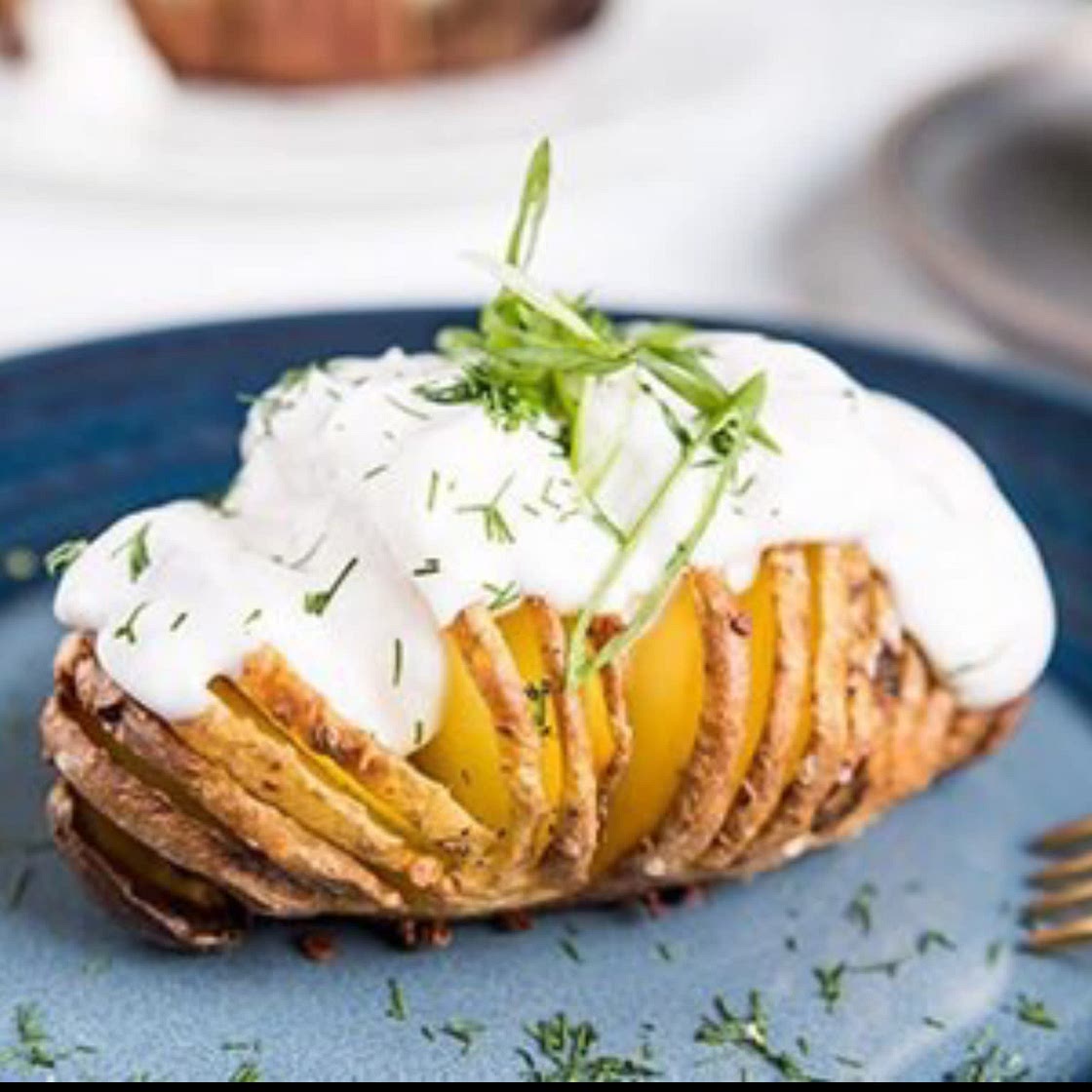 Horseradish Crema On Hasselback Potato