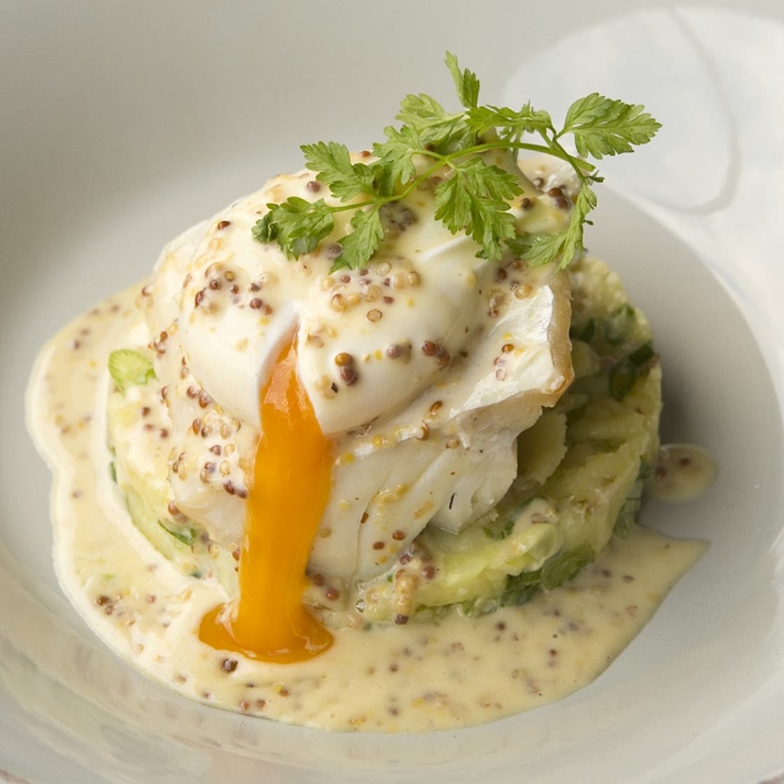 Smocked haddock, poached egg & potatoes