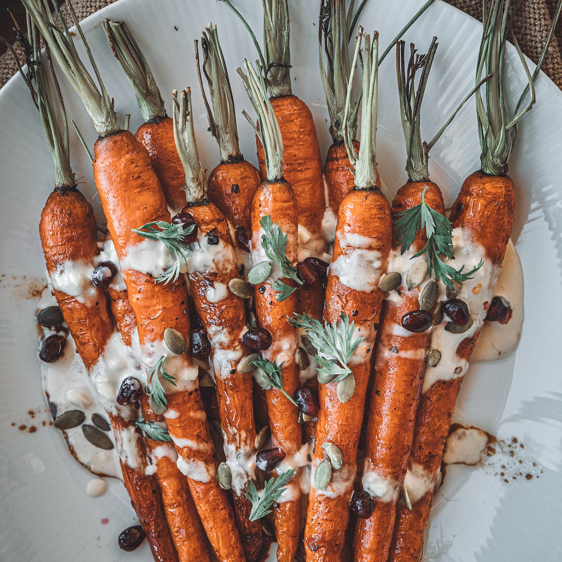 Date Syrup Glazed Carrots with Garlicky Lemon Tahini Sauce