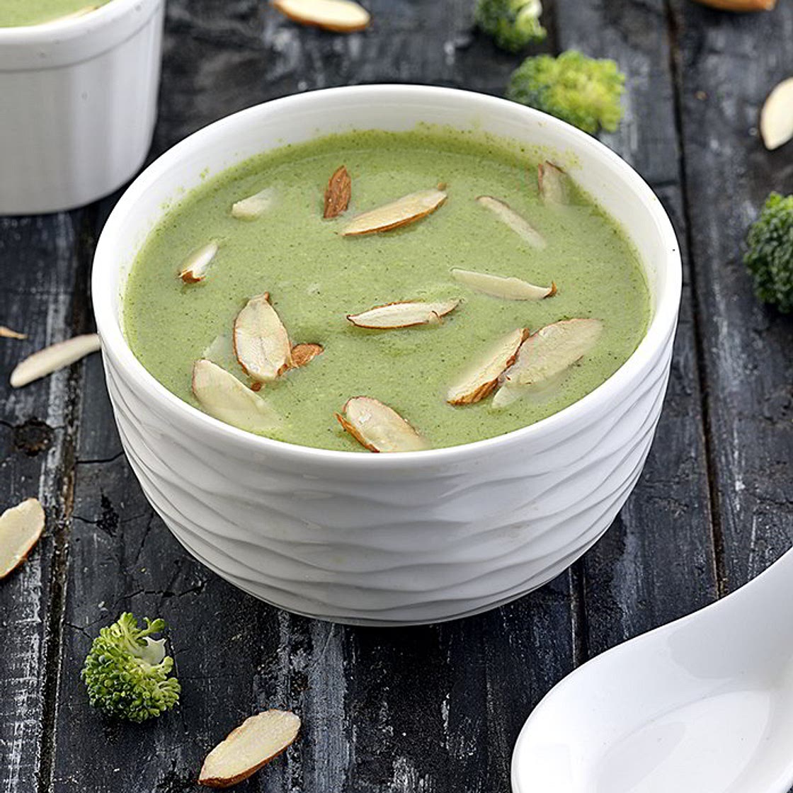 broccoli almond soup recipe | protein rich soup | healthy almond broccoli soup |