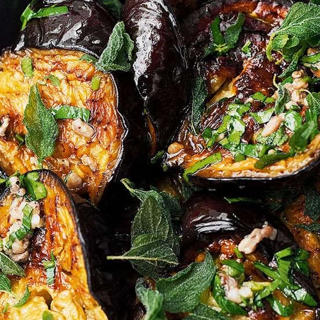 Roasted aubergine with anchovies and oregano