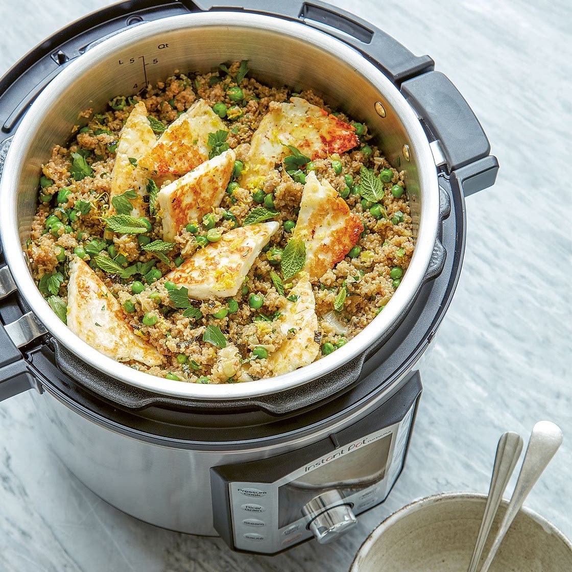 Leek, Pea and Halloumi Quinotto