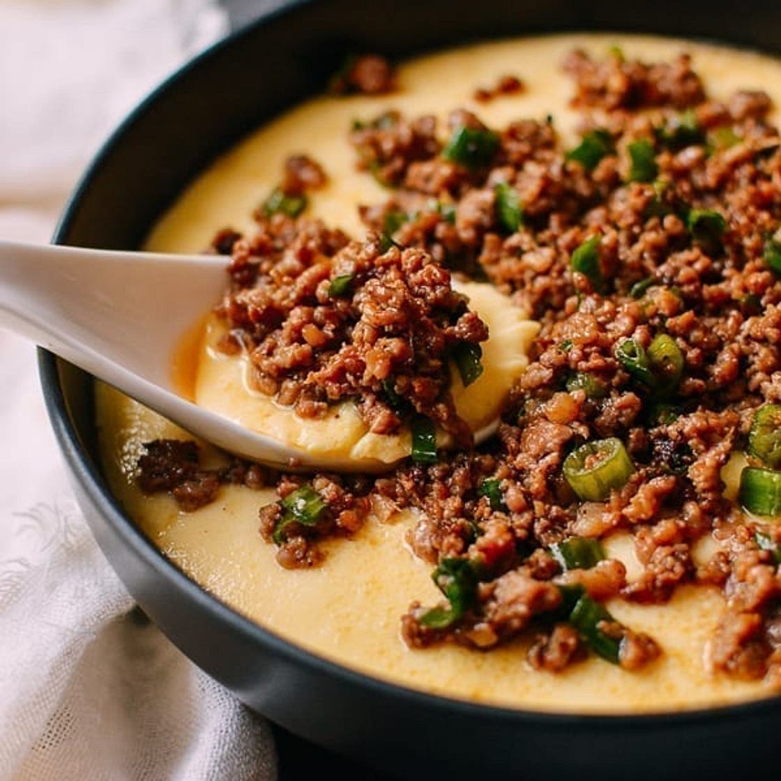 Steamed Eggs with Crispy Pork
