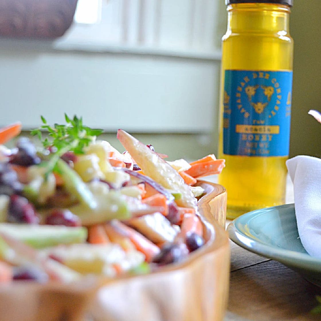Carrot-Apple Slaw with Acacia Honey and Orange Juice Vinaigrette